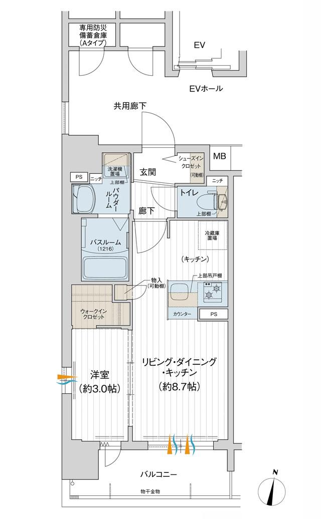 プレサンス レイズ 東三国の間取り図　A：1LDK+WIC+SIC