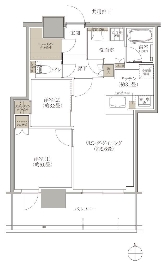 ブランズタワー西宮の間取り図　F：2LDK+SIC