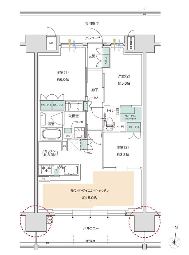 シャルマンフジ北野田ステーションレジデンスの間取り図　C：3LDK+WIC