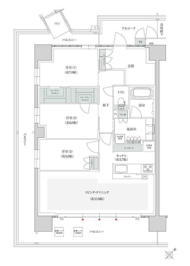 トモニアルシティの間取り図　F-A：3LDK+2WIC