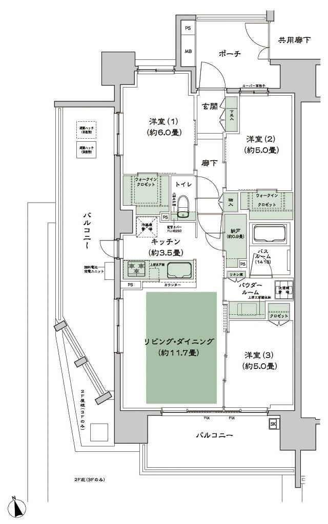 シティハウス西田辺の間取り図　A：3LDK+N+2WIC