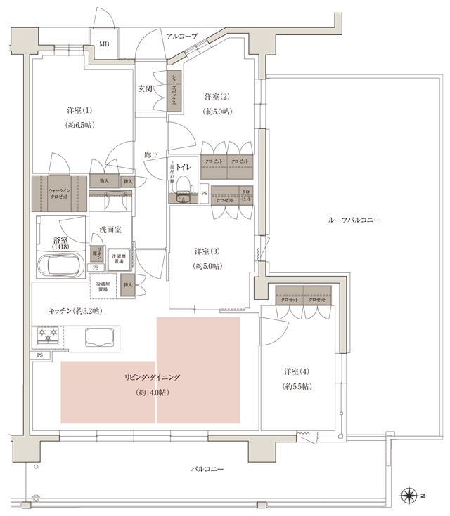 ファインサウザンドシティの間取り図　E-Fr：4LDK+WIC