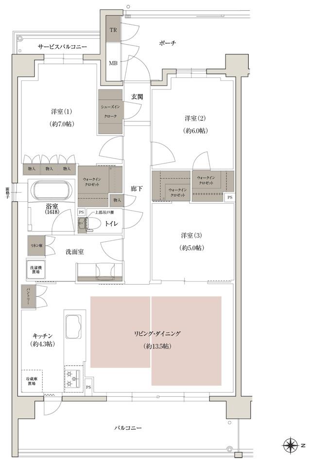 (仮称)上京区大規模 新築分譲マンションプロジェクトの間取り図　E-A：3LDK+3WIC