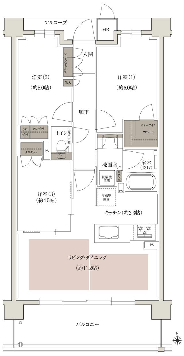 ファインサウザンドシティの間取り図　S-B：3LDK+WIC