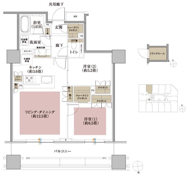 箕面マークス ザ レジデンスの間取り図　N2：2LDK+WIC+SIC