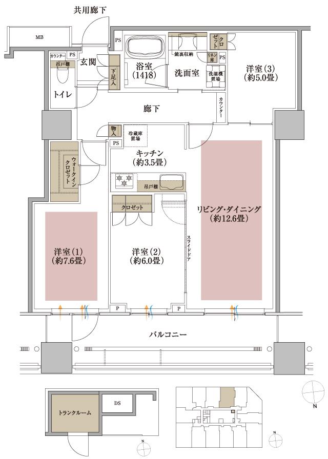 箕面マークス ザ レジデンスの間取り図　L2：3LDK+WIC