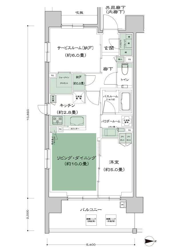 ザ・四条烏丸レジデンスの間取り図　B1：1LDK+S+N+WIC+SIC