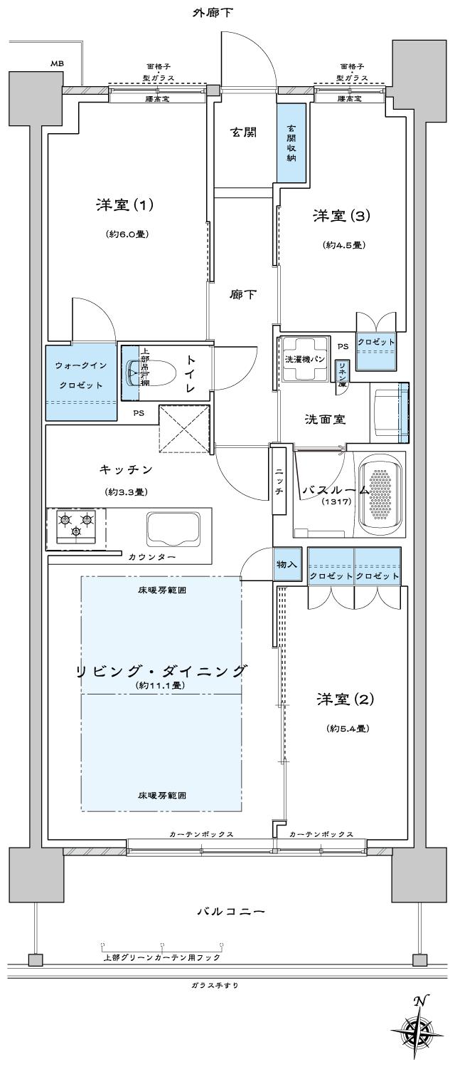 ザ・ライオンズ南塚口の間取り図　I2：3LDK+WIC