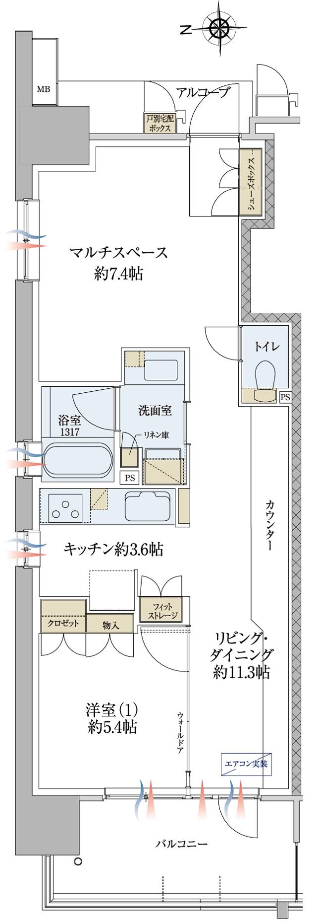 ルネ江坂 江の木町の間取り図　W1：1LDK+マルチスペース