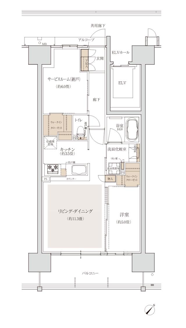 クラッシィハウス京都六地蔵の間取り図　BH：1LDK+S+2WIC
