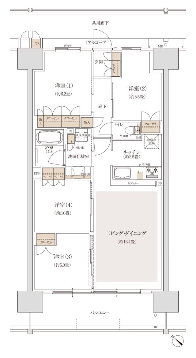 クラッシィハウス京都六地蔵の間取り図　BD：4LDK