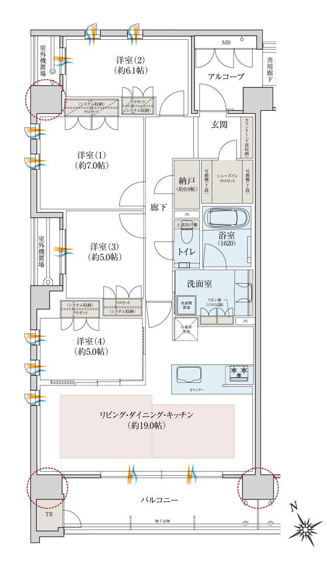 レ・ジェイドシティ千里藤白台の間取り図　W-A：4LDK+SIC+N+TR