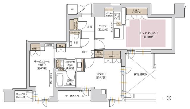 ジオ京都御池通の間取り図　A：1LDK+S
