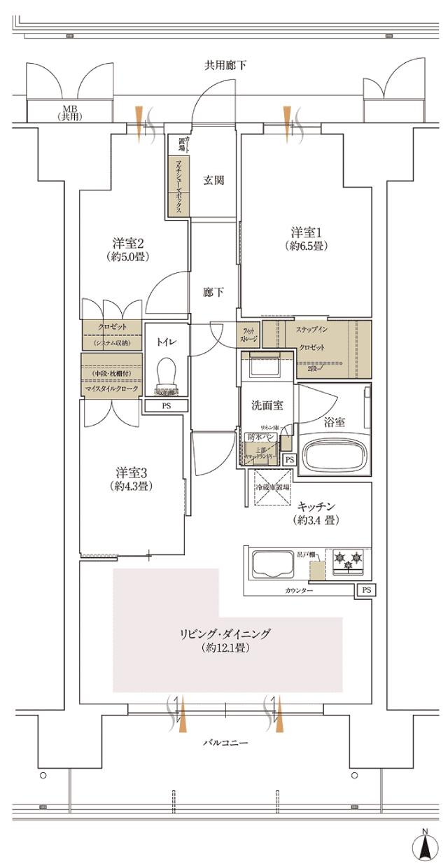 大阪市内最大級 Osaka Metro谷町線駅1分×総483戸 駅前開発プロジェクトの間取り図　BF：3LDK