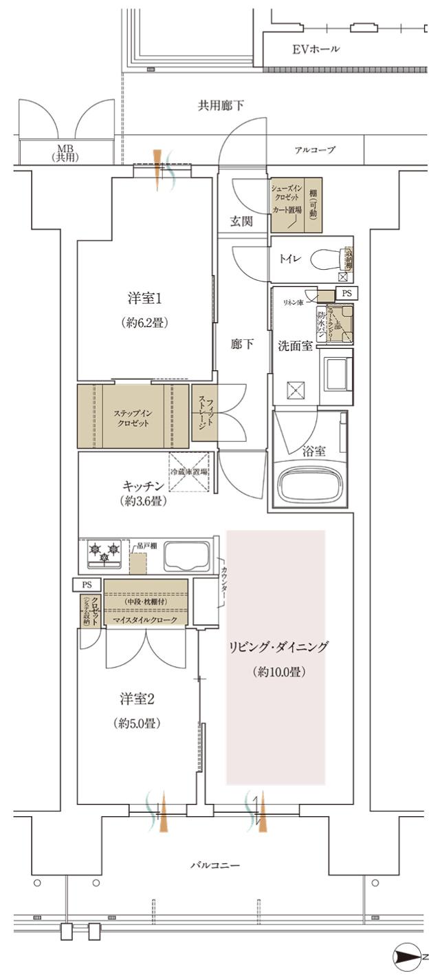 大阪市内最大級 Osaka Metro谷町線駅1分×総483戸 駅前開発プロジェクトの間取り図　CB：2LDK