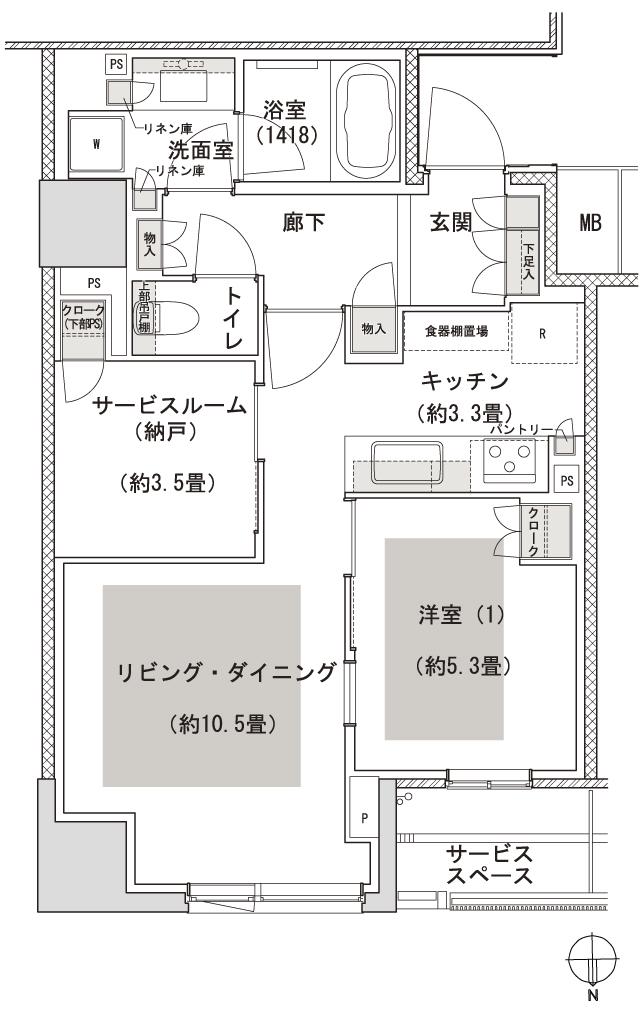 パークホームズ京都二条城の間取り図　E：1LDK+S