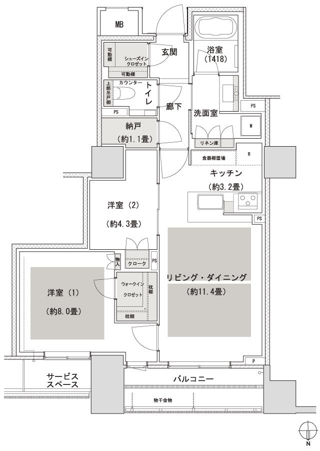 パークホームズ京都二条城の間取り図　F：2LDK