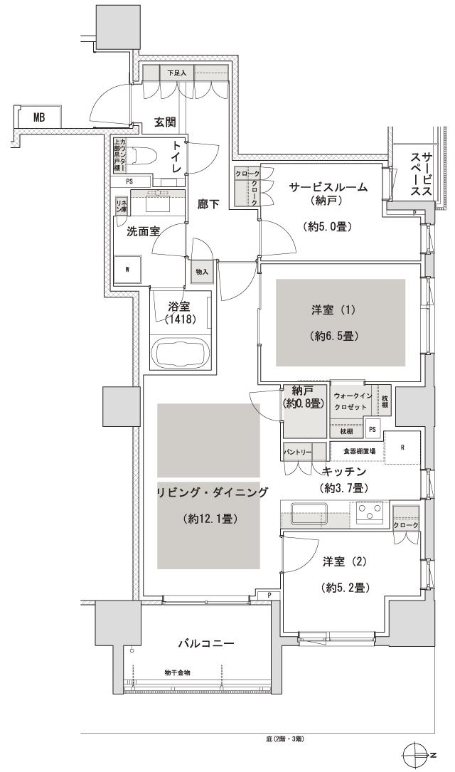 パークホームズ京都二条城の間取り図　I：2LDK+S