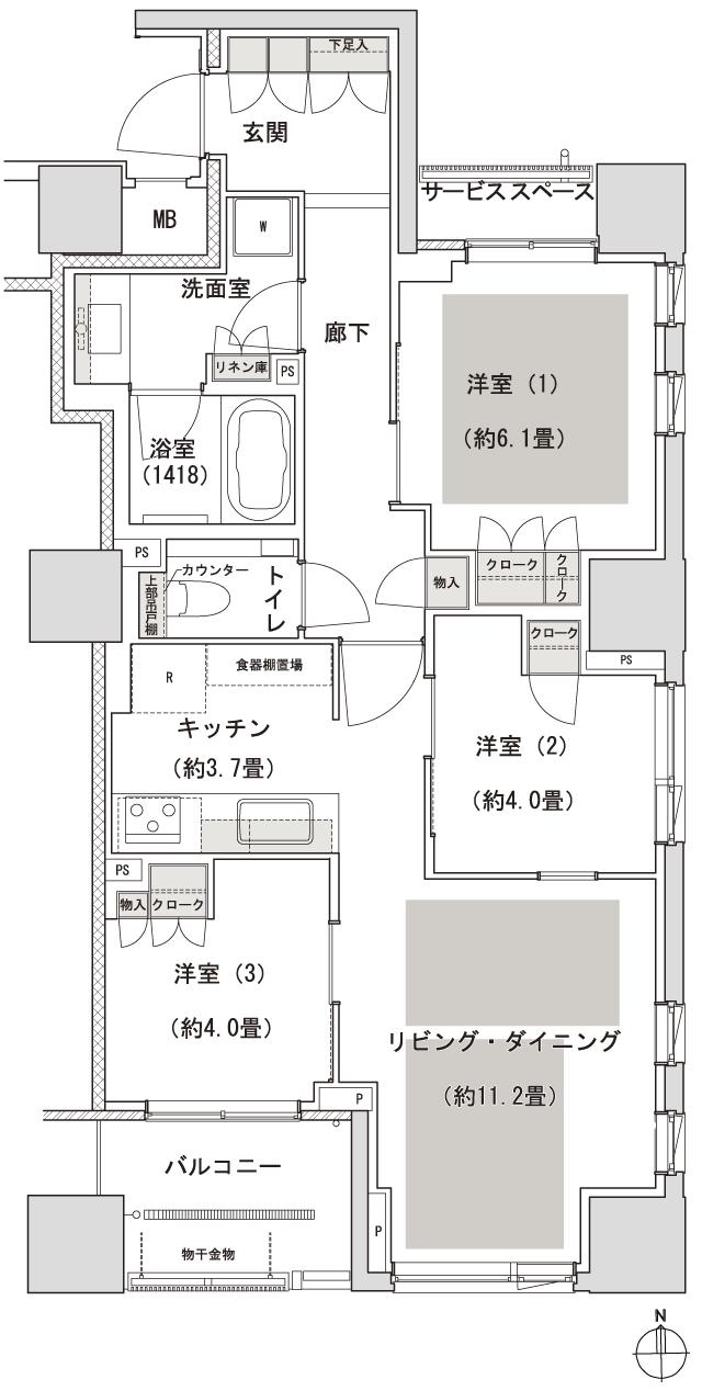 パークホームズ京都二条城の間取り図　H：3LDK