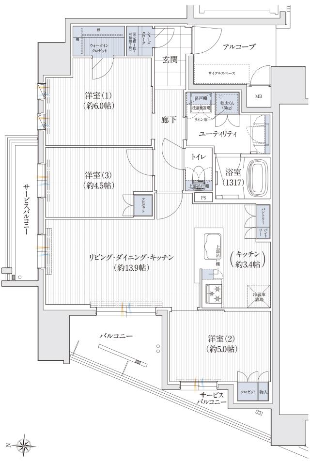 ユニハイム エクシア宝塚駅前の間取り図　A：3LDK