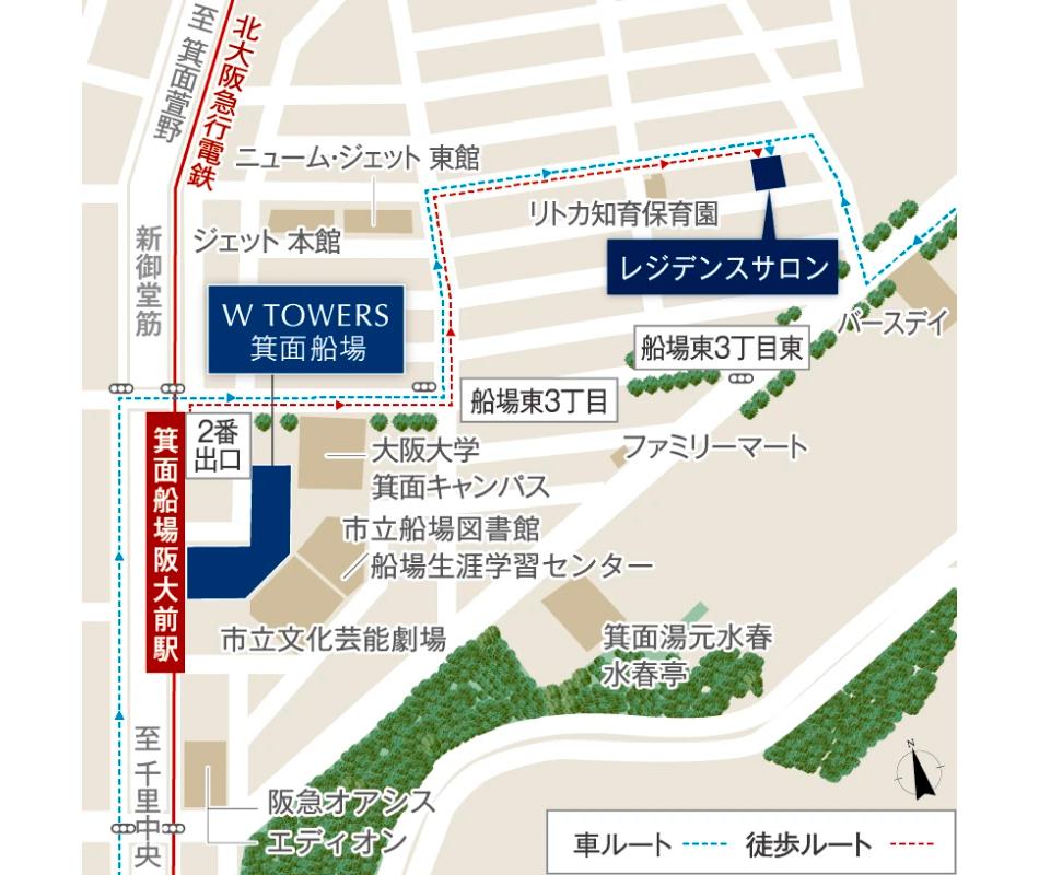 W TOWERS 箕面船場(CLASSY TOWER 箕面船場／Brillia(ブリリア) Tower 箕面船場 SKY & GARDEN)のモデルルーム案内図