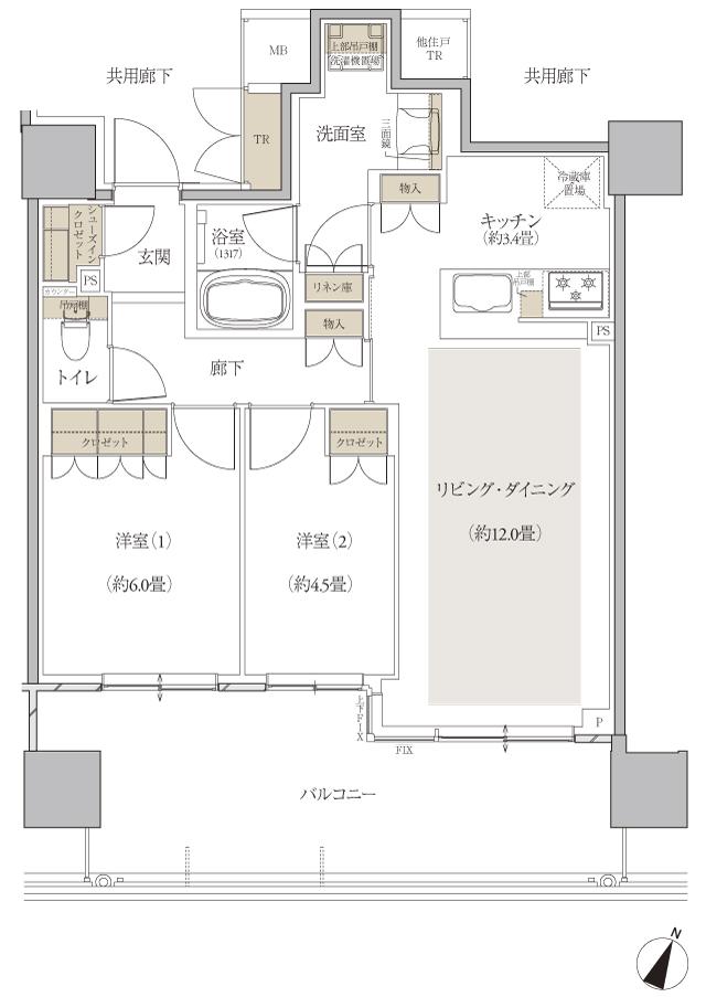 W TOWERS 箕面船場(CLASSY TOWER 箕面船場／Brillia(ブリリア) Tower 箕面船場 SKY & GARDEN)の間取り図　B-60F：2LDK+SIC