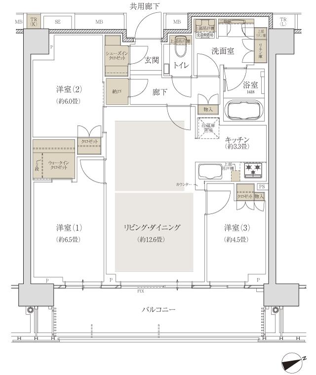 W TOWERS 箕面船場(CLASSY TOWER 箕面船場／Brillia(ブリリア) Tower 箕面船場 SKY & GARDEN)の間取り図　C-70K：3LDK+WIC+SIC+N