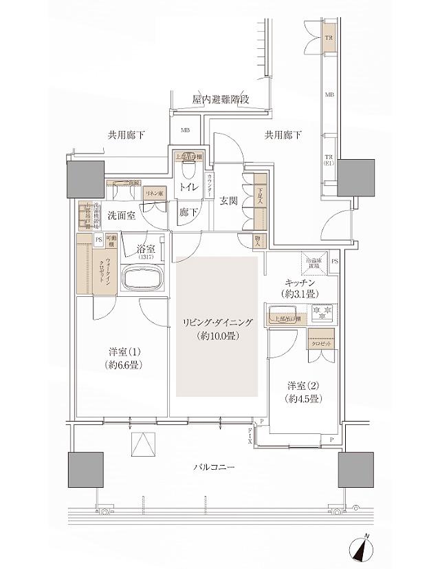 W TOWERS 箕面船場(CLASSY TOWER 箕面船場／Brillia(ブリリア) Tower 箕面船場 SKY & GARDEN)の間取り図　B-55D1：2LDK+WIC