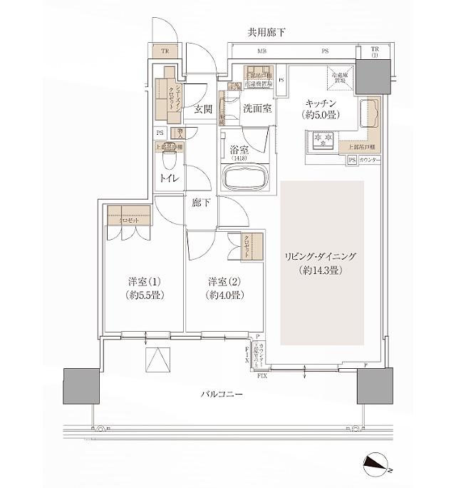 W TOWERS 箕面船場(CLASSY TOWER 箕面船場／Brillia(ブリリア) Tower 箕面船場 SKY & GARDEN)の間取り図　B-60H：2LDK+SIC