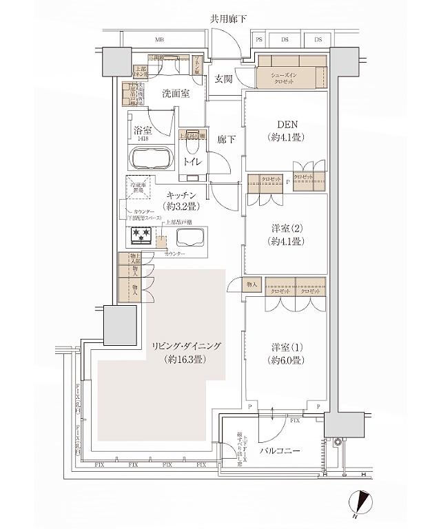 W TOWERS 箕面船場(CLASSY TOWER 箕面船場／Brillia(ブリリア) Tower 箕面船場 SKY & GARDEN)の間取り図　C-75S：2LDK+DEN+SIC