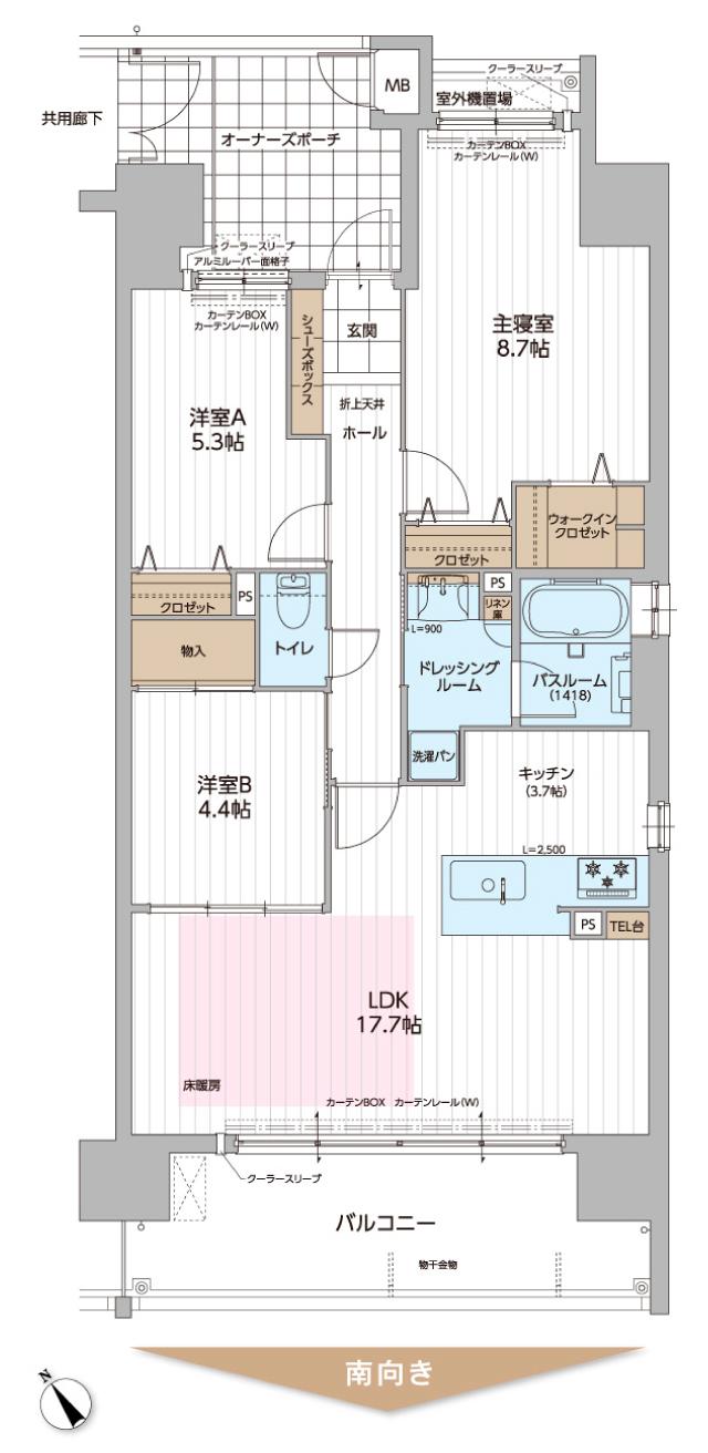 パレ・ロワイヤル加古川粟津の間取り図　E：3LDK+WIC