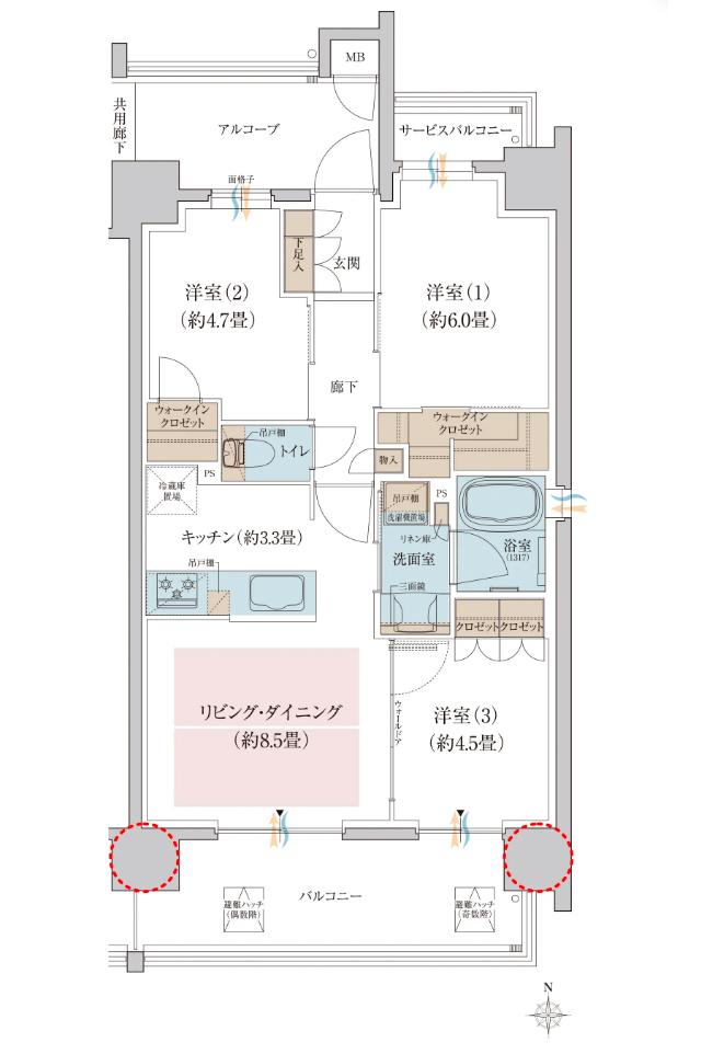 リビオ御堂筋あびこの間取り図　D：3LDK+2WIC