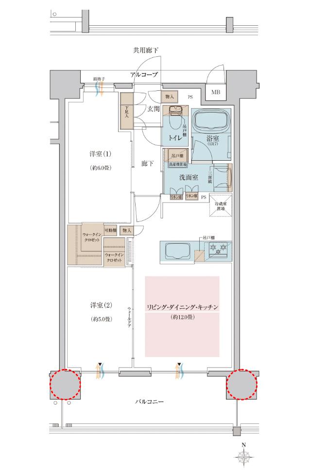 リビオ御堂筋あびこの間取り図　C：2LDK+2WIC