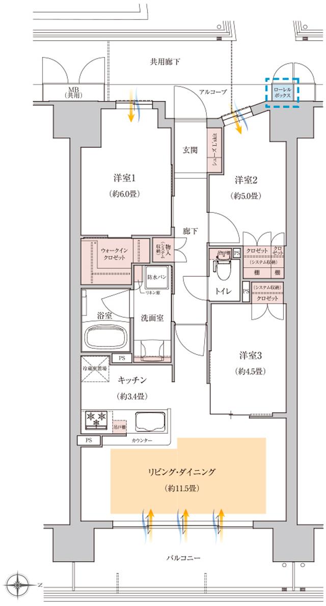 ローレルコート大阪城公園の間取り図　D：3LDK