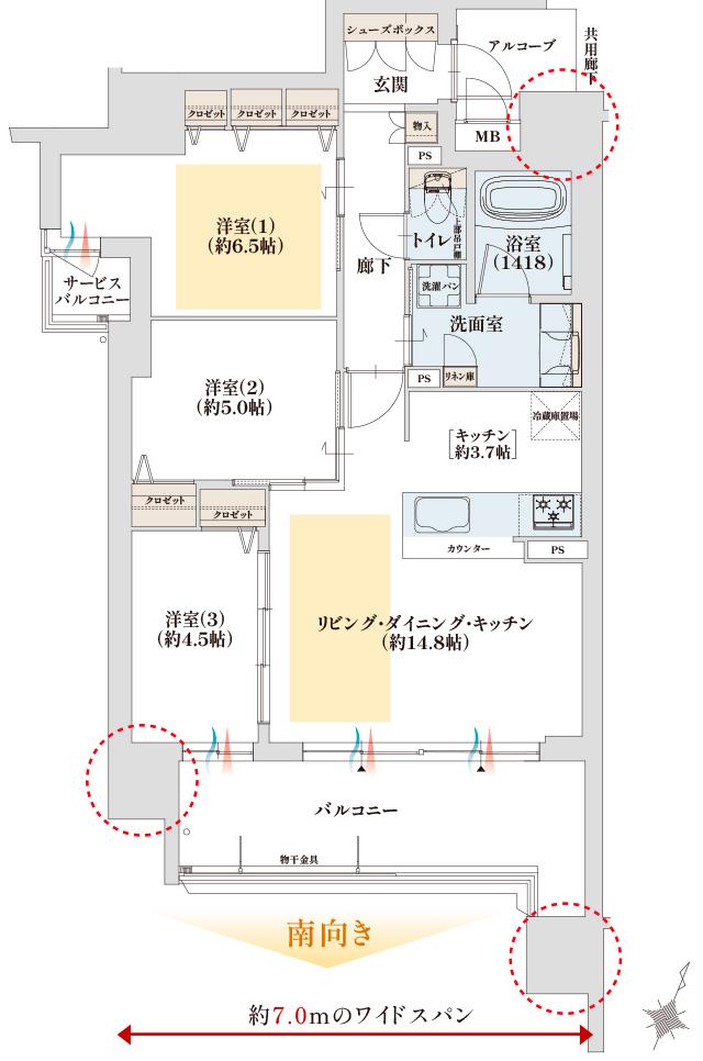 グランドパレス近江八幡の間取り図　B：3LDK