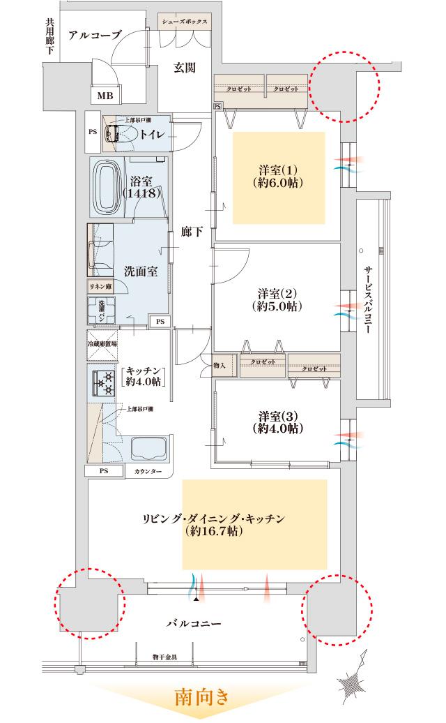 グランドパレス近江八幡の間取り図　F：3LDK