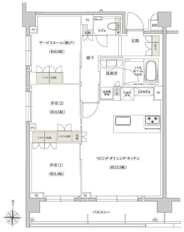 THE RESOCIA 下鴨の間取り図　D：2LDK+S(納戸)