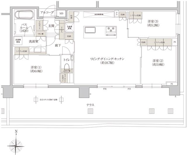 THE RESOCIA 下鴨の間取り図　F：3LDK