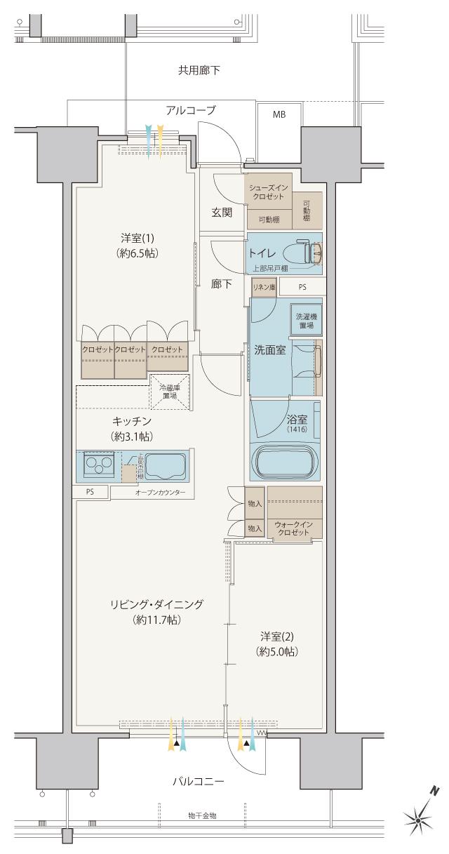 シエリアシティ星田駅前の間取り図　EB：2LDK+WIC+SIC