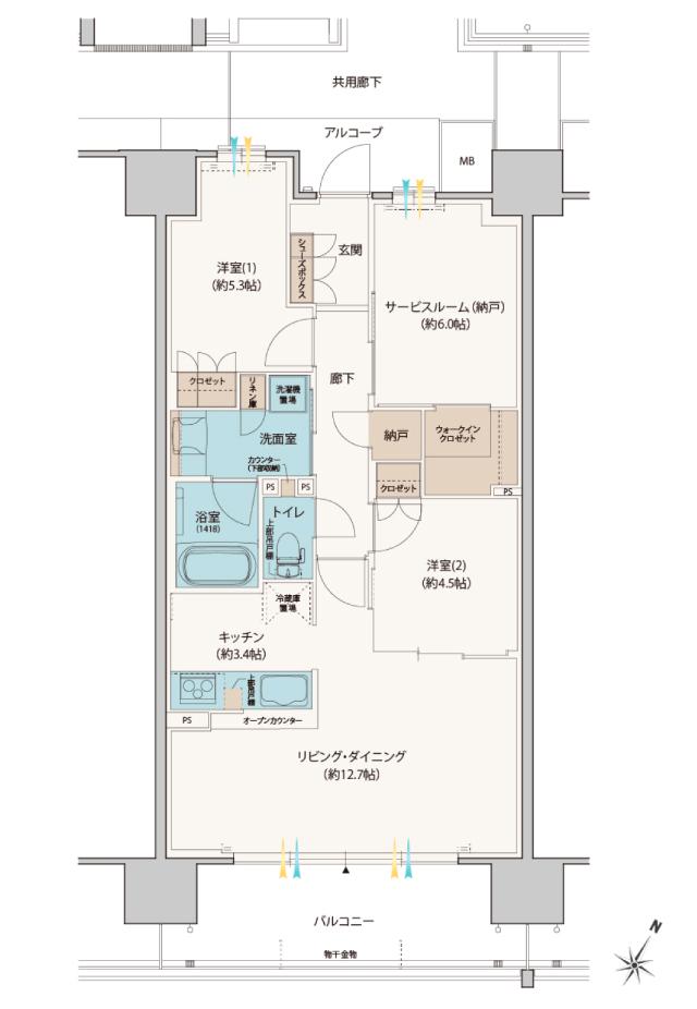 シエリアシティ星田駅前の間取り図　EH：2LDK+S(納戸)+N+WIC
