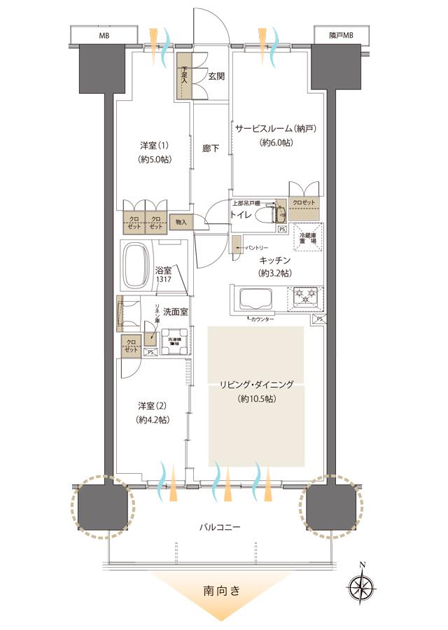 ザ・グランドグレイス 大阪西九条の間取り図　H：2LDK+S