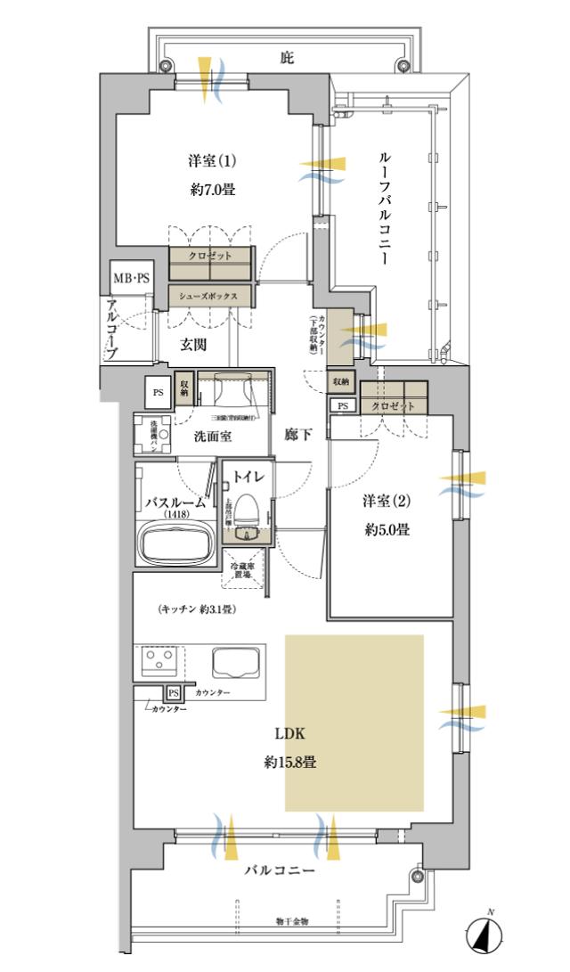 ワコーレ神戸上筒井通レジデンスの間取り図　G：2LDK