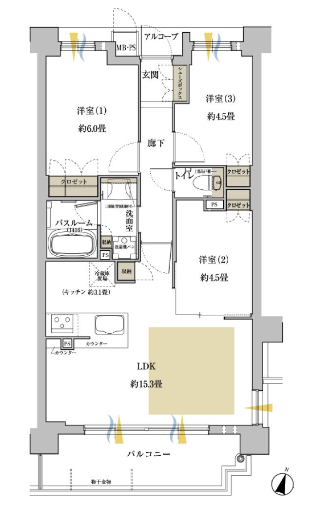 ワコーレ神戸上筒井通レジデンスの間取り図　C2：3LDK