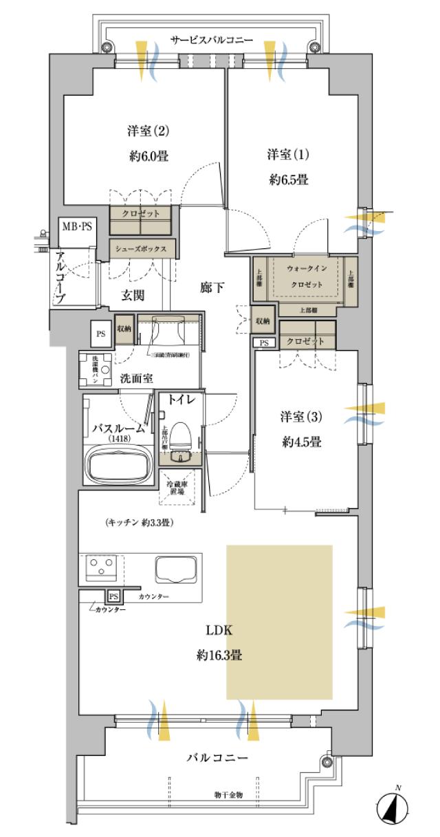 ワコーレ神戸上筒井通レジデンスの間取り図　D：3LDK