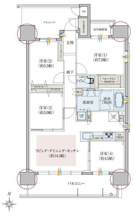 レ・ジェイド南港 HANA-TERRACEの間取り図　D：4LDK+WIC