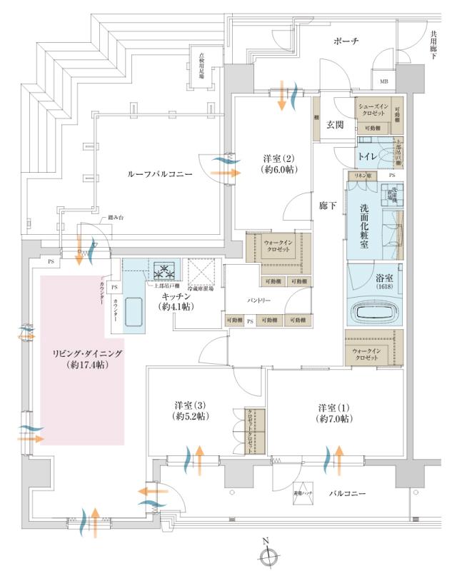 シャリエ京都円町の間取り図　Br：3LDK+P+2WIC+SIC