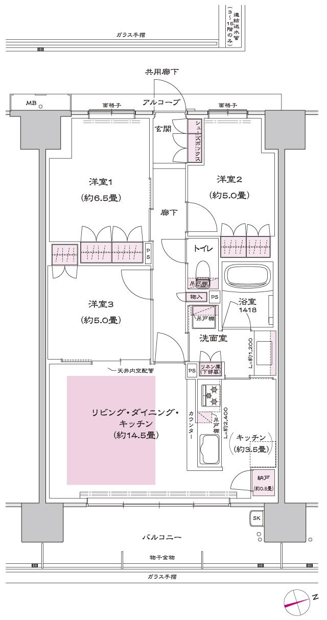 ヴェリテ東岸和田駅前の間取り図　G：3LDK+N