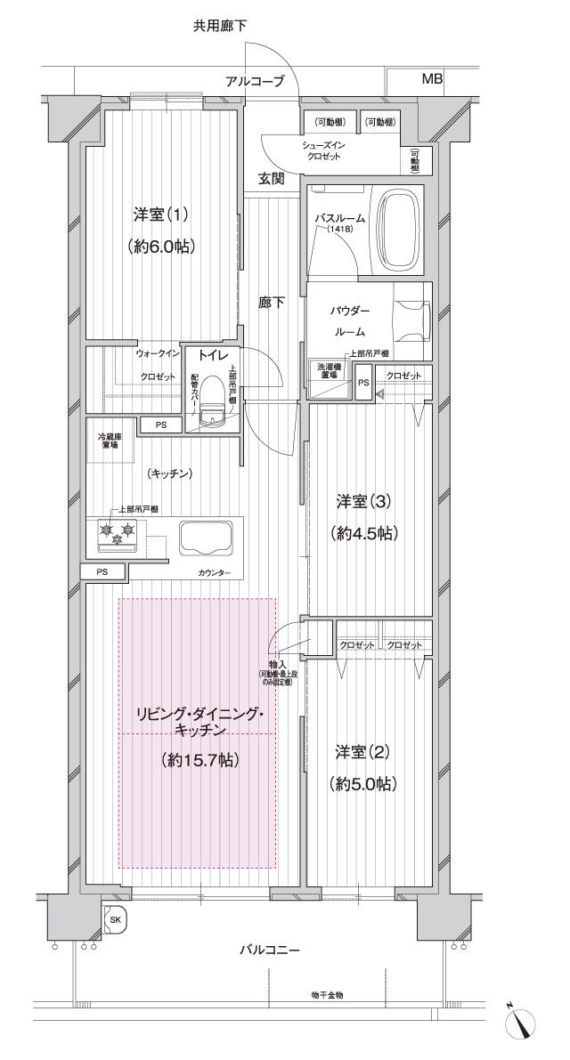 プレサンス ロジェ 堅田レジデンスの間取り図　J2：3LDK+WIC+SIC
