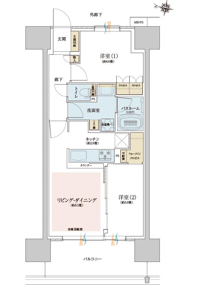 ザ・ライオンズ西九条の間取り図　G2：2LDK+WIC
