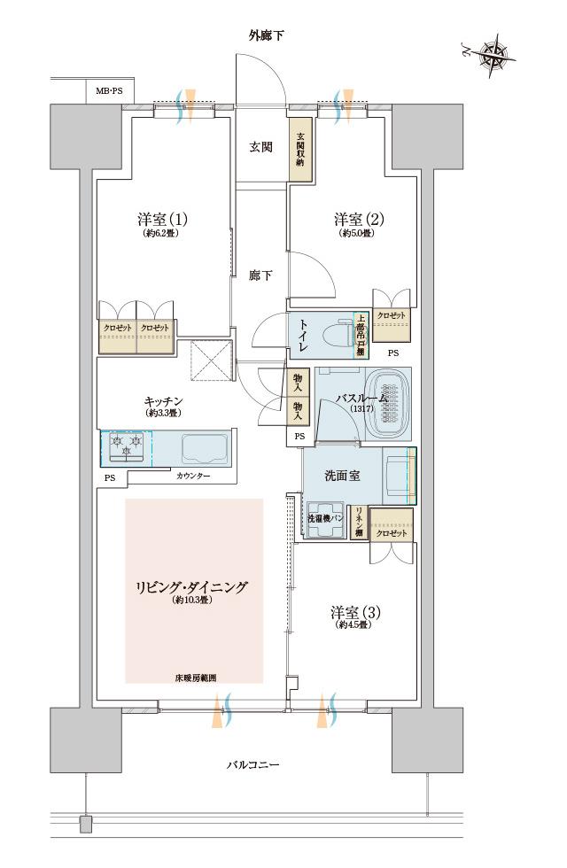 ザ・ライオンズ西九条の間取り図　D2：3LDK